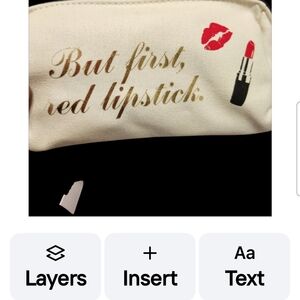 Canvas Cosmetic Bag - Ivory with Red Lipstick Print